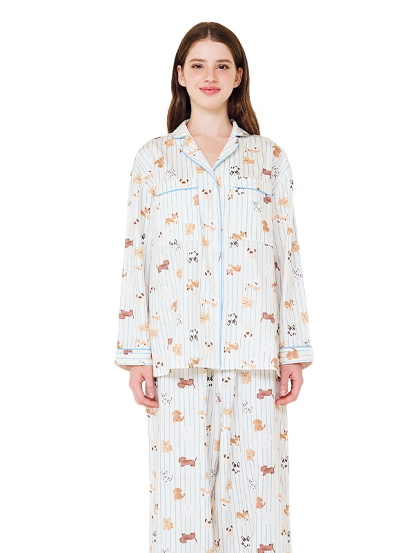 Cream Pup Long Sleeve Pants Set