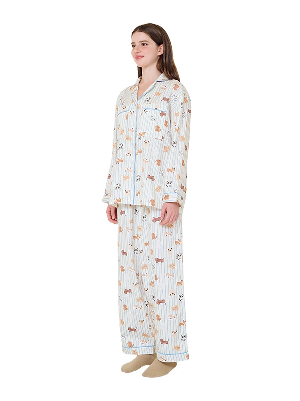 Cream Pup Long Sleeve Pants Set