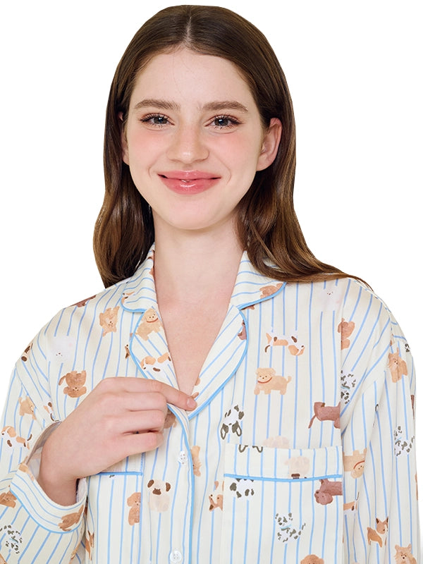 Cream Pup Long Sleeve Pants Set