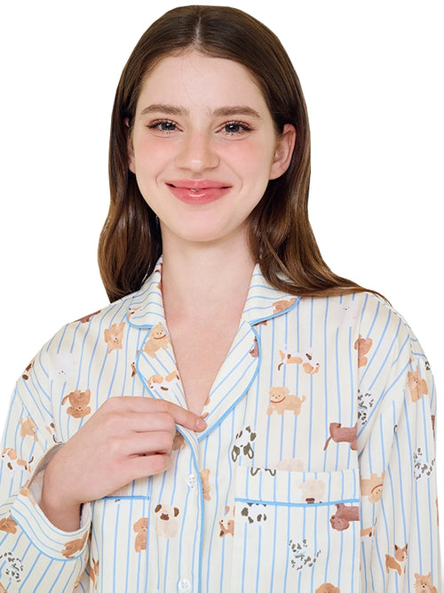 Cream Pup Long Sleeve Pants Set